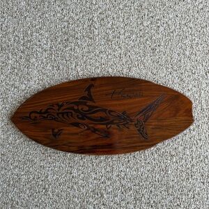 Wooden Surfboard Wall Art with Shark Design